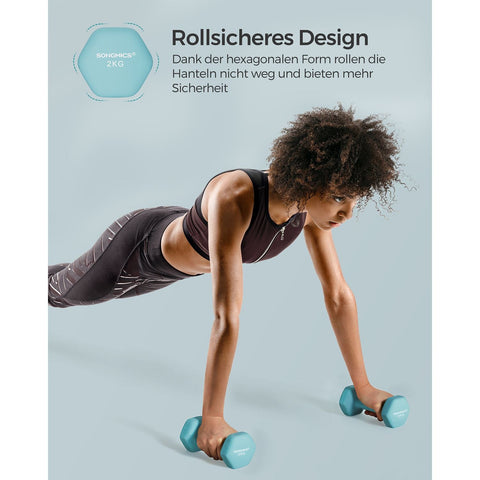 Rootz Turquoise 2 Piece Dumbbells Set - Light Blue Weights - Neoprene Coating - Cast Iron - 16cm x 8cm - 10cm handle