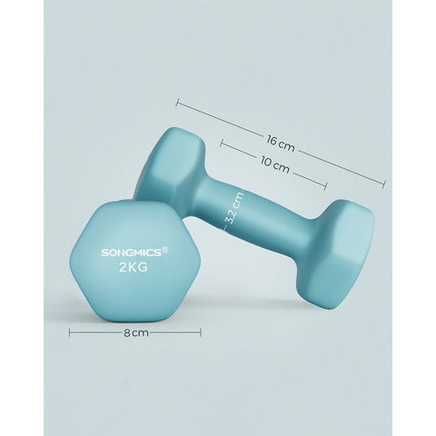 Rootz Turquoise 2 Piece Dumbbells Set - Light Blue Weights - Neoprene Coating - Cast Iron - 16cm x 8cm - 10cm handle