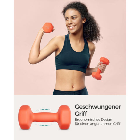 Rootz Set of 2 Red Dumbbells - Orange - Cast Iron - Neoprene Coating - 20cm x 9cm - 11.5cm x 3.8cm Handle - 3kg Each