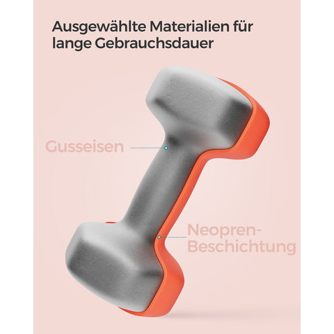 Rootz Set of 2 Red Dumbbells - Orange - Cast Iron - Neoprene Coating - 20cm x 9cm - 11.5cm x 3.8cm Handle - 3kg Each