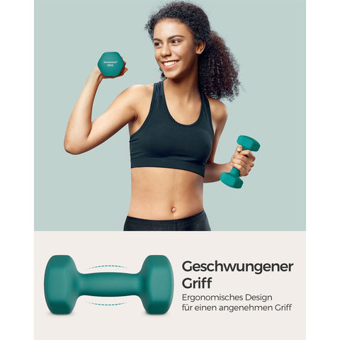 Rootz 2 Piece Set Dumbbells - Hand Weights - Cast Iron - Neoprene Coating - Strength Training - Compact Size - Ergonomic Handle - Dark Green - 20cm x 9cm x 11.5cm