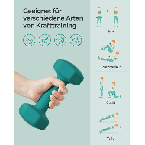 Rootz 2 Piece Set Dumbbells - Hand Weights - Cast Iron - Neoprene Coating - Strength Training - Compact Size - Ergonomic Handle - Dark Green - 20cm x 9cm x 11.5cm