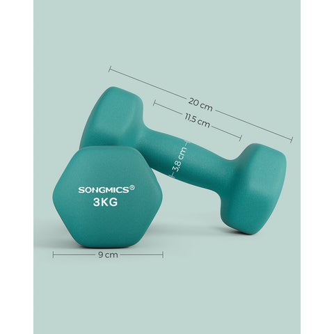 Rootz 2 Piece Set Dumbbells - Hand Weights - Cast Iron - Neoprene Coating - Strength Training - Compact Size - Ergonomic Handle - Dark Green - 20cm x 9cm x 11.5cm