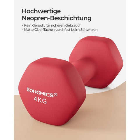 Rootz neopreen gecoate haltersset - rode gietijzeren gewichten - paar handgewichten - antisliphandgreep - compact formaat - 20,5 cm x 9,5 cm - 4 kg x 2 - thuisgymnastiekapparatuur