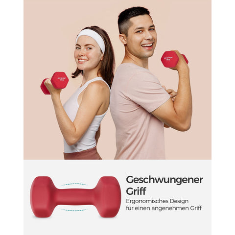 Rootz neopreen gecoate haltersset - rode gietijzeren gewichten - paar handgewichten - antisliphandgreep - compact formaat - 20,5 cm x 9,5 cm - 4 kg x 2 - thuisgymnastiekapparatuur