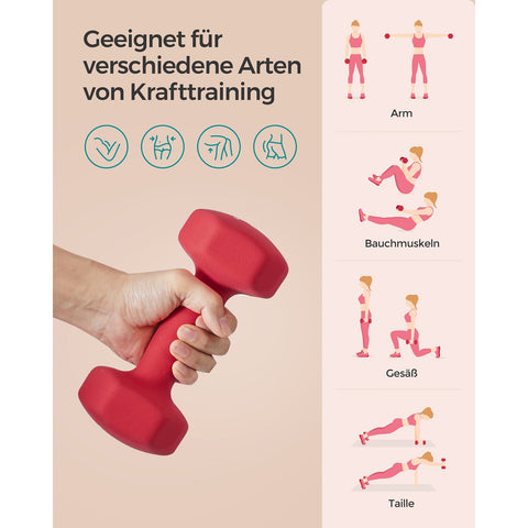 Rootz neopreen gecoate haltersset - rode gietijzeren gewichten - paar handgewichten - antisliphandgreep - compact formaat - 20,5 cm x 9,5 cm - 4 kg x 2 - thuisgymnastiekapparatuur