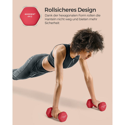 Rootz neopreen gecoate haltersset - rode gietijzeren gewichten - paar handgewichten - antisliphandgreep - compact formaat - 20,5 cm x 9,5 cm - 4 kg x 2 - thuisgymnastiekapparatuur