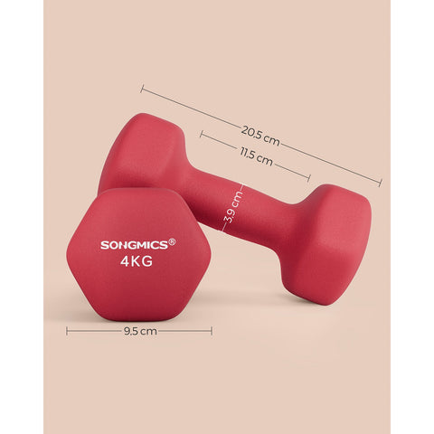 Rootz neopreen gecoate haltersset - rode gietijzeren gewichten - paar handgewichten - antisliphandgreep - compact formaat - 20,5 cm x 9,5 cm - 4 kg x 2 - thuisgymnastiekapparatuur