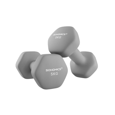 Rootz Neoprene Dumbbells Set - Gray - Cast Iron - 5kg Pair - Ergonomic Grip - 21cm x 10cm - 11.5cm x 4.1cm