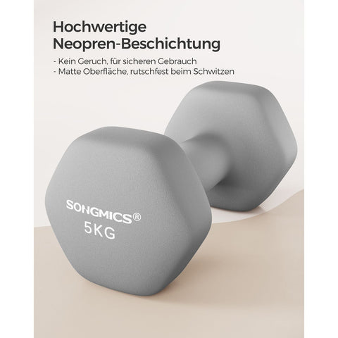 Rootz Neoprene Coated Dumbbells Set - Gray Hand Weights - Cast Iron Dumbbells - Neoprene Coating - Ergonomic Handle - 21cm x 10cm - 11.5cm x 4.1cm - 2 x 5kg