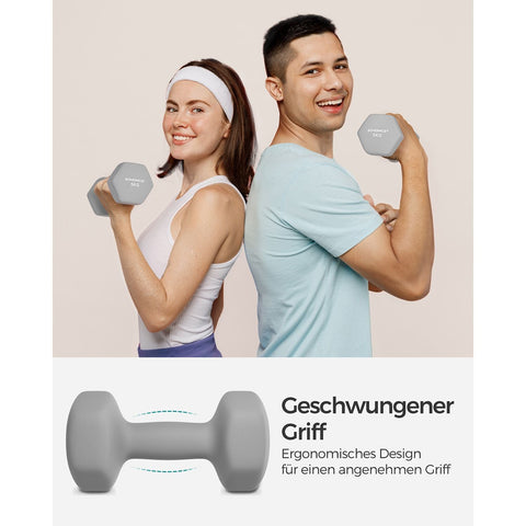 Rootz Neoprene Dumbbells Set - Gray - Cast Iron - 5kg Pair - Ergonomic Grip - 21cm x 10cm - 11.5cm x 4.1cm