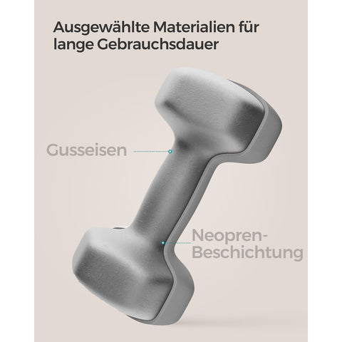 Rootz Neoprene Dumbbells Set - Gray - Cast Iron - 5kg Pair - Ergonomic Grip - 21cm x 10cm - 11.5cm x 4.1cm