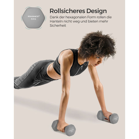 Rootz Neoprene Dumbbells Set - Gray - Cast Iron - 5kg Pair - Ergonomic Grip - 21cm x 10cm - 11.5cm x 4.1cm