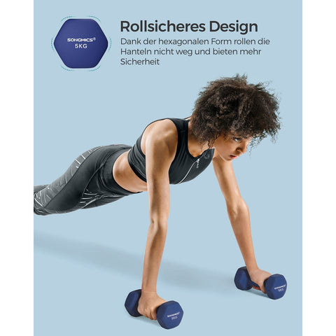 Rootz 2 Piece Set Dumbbells - Free Weights - Neoprene Coated - Enhance Strength Training - 21cm x 10.5cm - Navy Blue