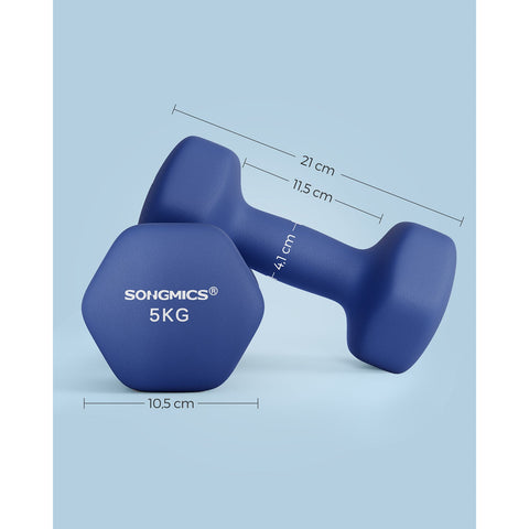 Rootz 2 Piece Set Dumbbells - Free Weights - Neoprene Coated - Enhance Strength Training - 21cm x 10.5cm - Navy Blue