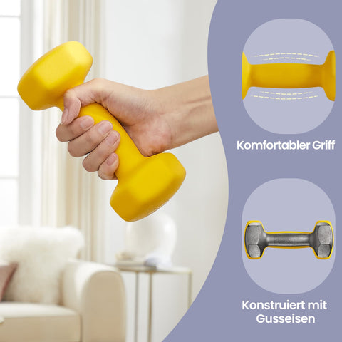 Rootz Dumbbell Set - Free Weights - Exercise Weights - Space-Saving Strength Training - 2 x 1kg - Cast Iron with Vinyl Coating