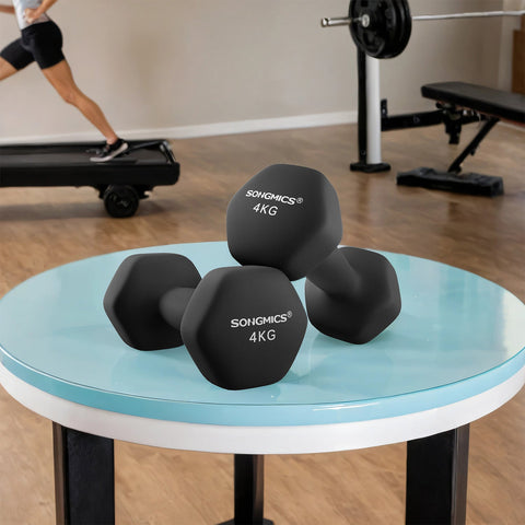 Rootz Dumbbell Set - Free Weights - Strength Training - Space-Saving Cast Iron - 20.5cm x 9.5cm x 9cm - Black