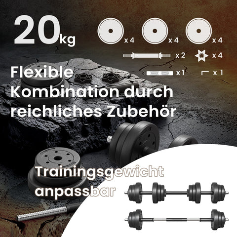 Rootz 2-in-1 Dumbbell Set - Barbell Kit - Adjustable Weights - Space-Saving Design - 2 x 10 kg - Ink Black