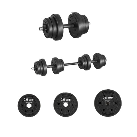 Rootz 2-in-1 Dumbbell Set - Barbell Kit - Adjustable Weights - Space-Saving Design - 2 x 10 kg - Ink Black