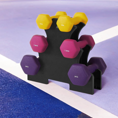 Rootz Hexagon Dumbbell Set - Strength Dumbbells - Neoprene Coated Weights - Muscle Strengthening - 13.5x6.5x6 to 16x8x7.5 cm