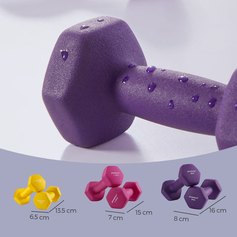 Rootz Hexagon Dumbbell Set - Strength Dumbbells - Neoprene Coated Weights - Muscle Strengthening - 13.5x6.5x6 to 16x8x7.5 cm