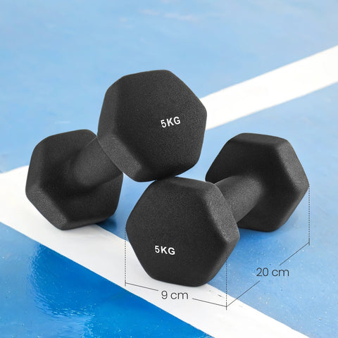 Rootz 2 Piece Dumbbell Set - Hand Weights - Exercise Weights - Space-Saving - 2 x 5kg - Ergonomic Handle - Hexagonal Shape