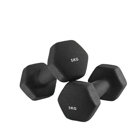 Rootz 2 Piece Dumbbell Set - Hand Weights - Exercise Weights - Space-Saving - 2 x 5kg - Ergonomic Handle - Hexagonal Shape