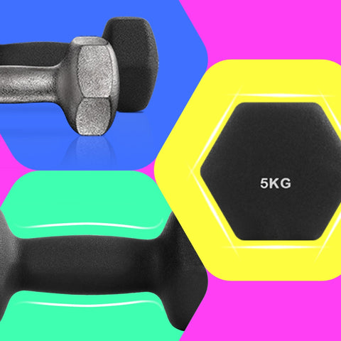 Rootz 2 Piece Dumbbell Set - Hand Weights - Exercise Weights - Space-Saving - 2 x 5kg - Ergonomic Handle - Hexagonal Shape