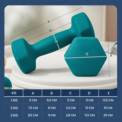 Rootz 3 Pair Dumbbell Set - Hand Weights - Exercise Weights - Muscle Strengthening - 1 kg: 13.5x6.5x6 cm, 2 kg: 16x8x7.5 cm, 3 kg: 20x9x8.5 cm