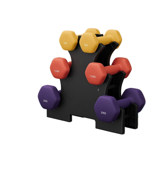 Rootz Home Gym Free Weights Set - Dumbbells - Fitness Weights - Space-Saving - Cast Iron Vinyl - Yellow, Orange, Purple - Includes Stand