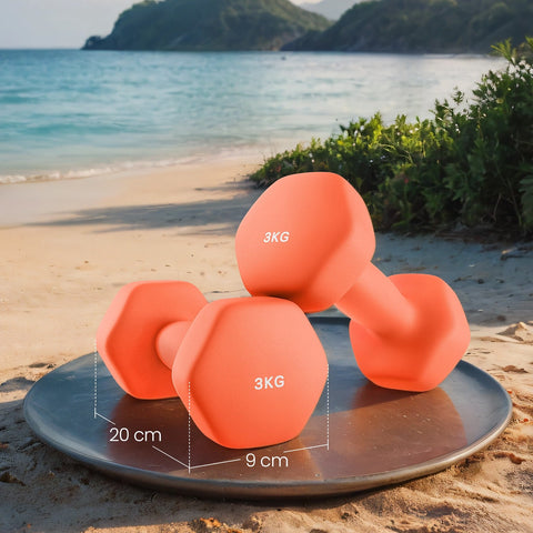 Rootz 2 Set Dumbbells - Free Weights - Exercise Weights - Neoprene Coating - 20 x 9 cm, Handle 11.5 cm x 3.8 cm