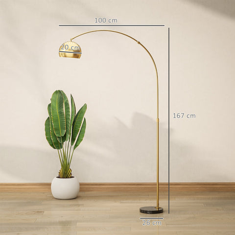 Rootz Floor Lamp - Arc Standing Light - Modern Arched Lamp - Elegant Design, Stable Marble Base, Adjustable Head - 167cm Black+Gold