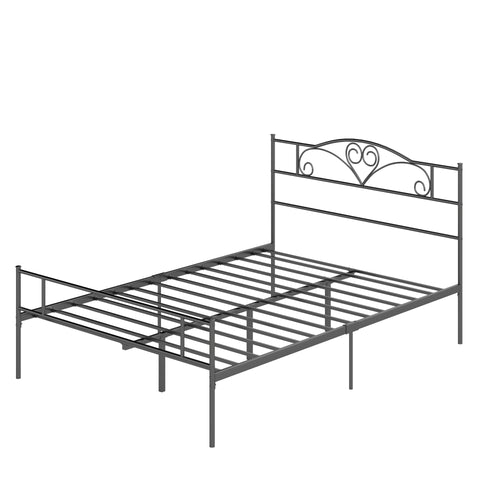 Rootz Metal Bed Frame with Headboard - Sturdy Double Bed - Steel Platform Bed - 300kg Capacity - Storage Space - 145 x 211 x 108 cm - Black