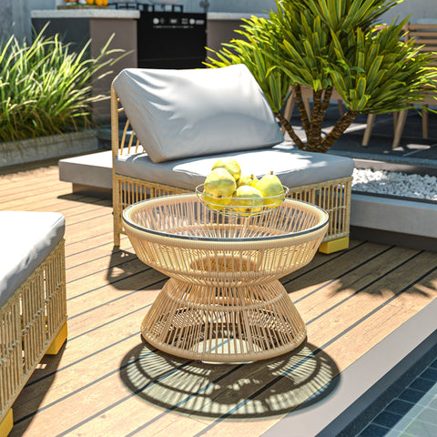 Rootz Round Garden Coffee Table - Outdoor Side Table - Patio Accent Table - Elegant Rattan Look - Ø60cm x 37cm