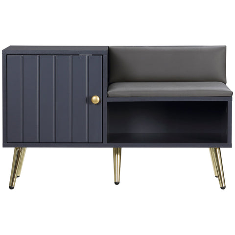 Rootz Shoe Cabinet Bench - Entryway Storage Unit - Art Deco Style - Comfort Padding - 80 x 33 x 49 cm - Gray & Gold Design