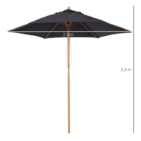 Rootz Large Garden Sunshade - Parasol - Balcony Screen - Optimal Sun Protection - Ø 2.5 x 2.3h m - Bamboo Wood, Black