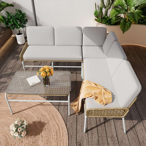 Rootz Polyrattan Set - Outdoor Furniture - Garden Lounge Set - UV-Resistant Cushions - 180cm x 180cm x 90cm