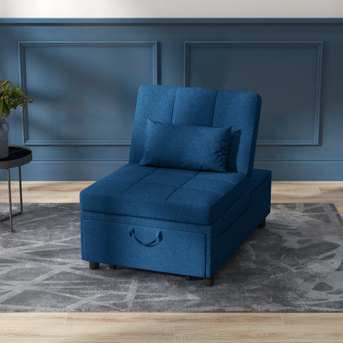 Rootz 3-in-1 Folding Chair Bed - Recliner - Chaise Longue - Adjustable Backrest - 65.5L x 104W x 81H cm - Portable with Wheels and Side Pocket