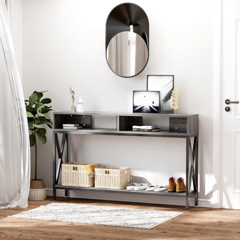 Rootz Console Table - Entrance Table - Industrial Furniture - Sturdy Bottom Shelf - 120 x 23.5 x 75 cm - Gray Wood