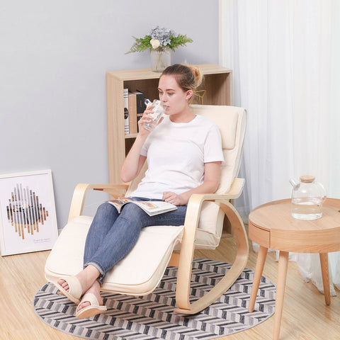 Rootz Rocking Chair - Birch Wood Chair - Foam Cushioned Seat - Cotton Upholstery - 67cm x 115cm x 91cm - Maximum Load Capacity 150kg