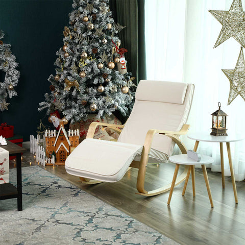 Rootz Rocking Chair - Birch Wood Chair - Foam Cushioned Seat - Cotton Upholstery - 67cm x 115cm x 91cm - Maximum Load Capacity 150kg