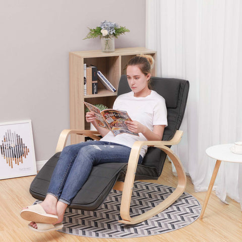 Rootz Rocking Chair - Birch Wood Chair - Foam Cotton Seat - Indoor Outdoor Furniture - 67cm x 115cm x 91cm