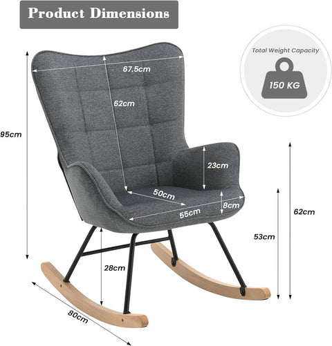 Rootz Dark Gray Swing Chair Armchair - Padded Rocking Chair - Relaxation Seat - Ergonomic Comfort - 69x95x90cm