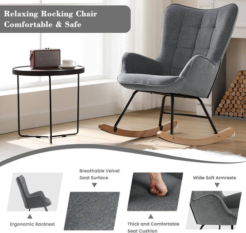 Rootz Dark Gray Swing Chair Armchair - Padded Rocking Chair - Relaxation Seat - Ergonomic Comfort - 69x95x90cm