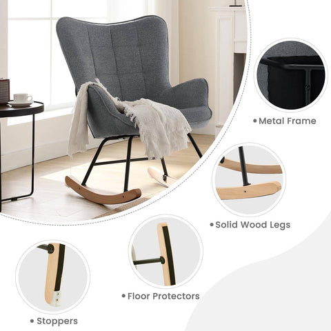 Rootz Dark Gray Swing Chair Armchair - Padded Rocking Chair - Relaxation Seat - Ergonomic Comfort - 69x95x90cm