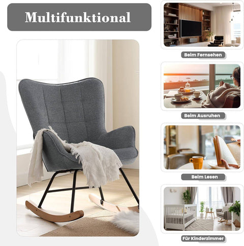 Rootz Dark Gray Swing Chair Armchair - Padded Rocking Chair - Relaxation Seat - Ergonomic Comfort - 69x95x90cm