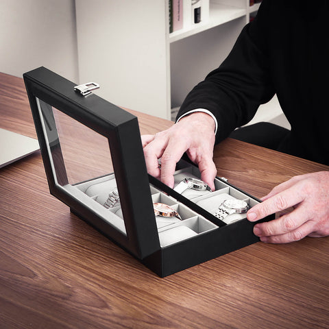 Rootz Watch Box - Watch Case - Display Organizer - Protects & Stylish Decor - MDF Panels & Velvet - 25cm x 7.5cm x 20cm