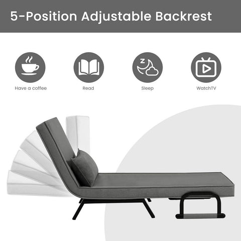 Rootz 3-in-1 Convertible Bed Chair - Folding Sofa - Lounger - Upholstered Seat - Adjustable Backrest - Robust Frame - 65cm x 78cm x 75cm