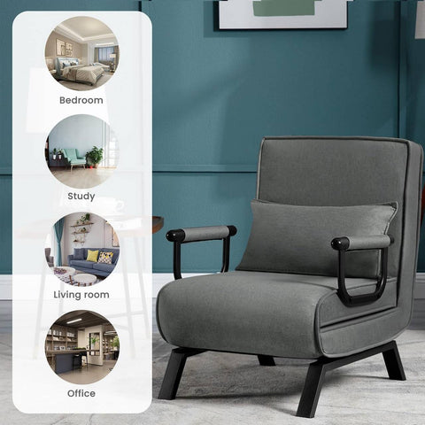 Rootz 3-in-1 Convertible Bed Chair - Folding Sofa - Lounger - Upholstered Seat - Adjustable Backrest - Robust Frame - 65cm x 78cm x 75cm