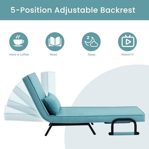 Rootz Convertible Bed Chair - 3 in 1 Sofa Lounger - Folding Chair - Adjustable Backrest - High-Resilience Foam - Compact Design - 65cm x 78cm x 75cm